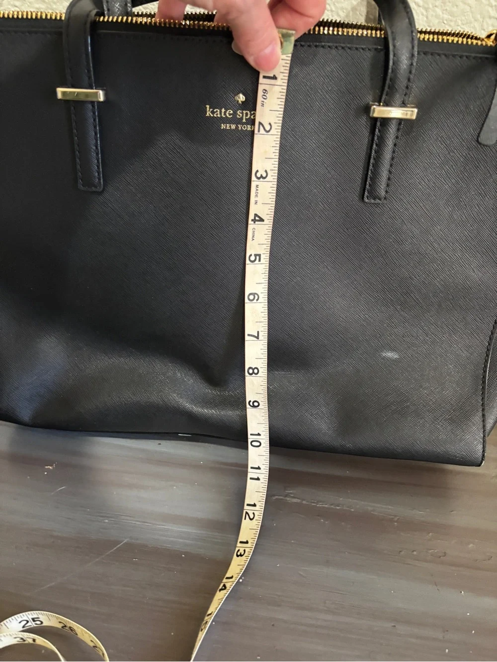 kate spade black saffiano tote with gold hardware